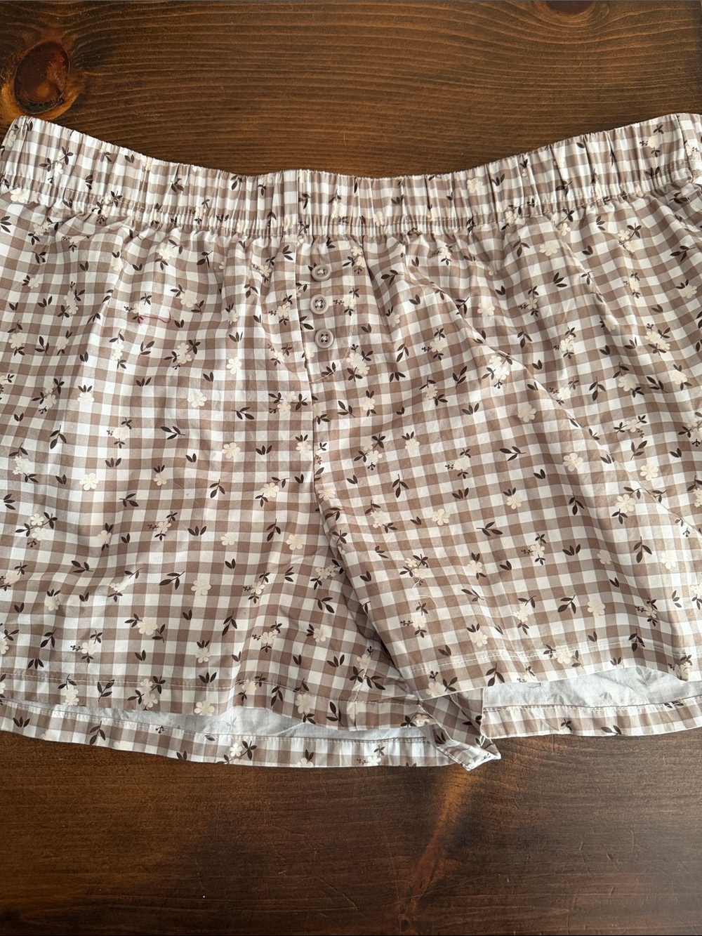 Hybrid Apparel Beige Plaid Cotton Sleep Shorts
